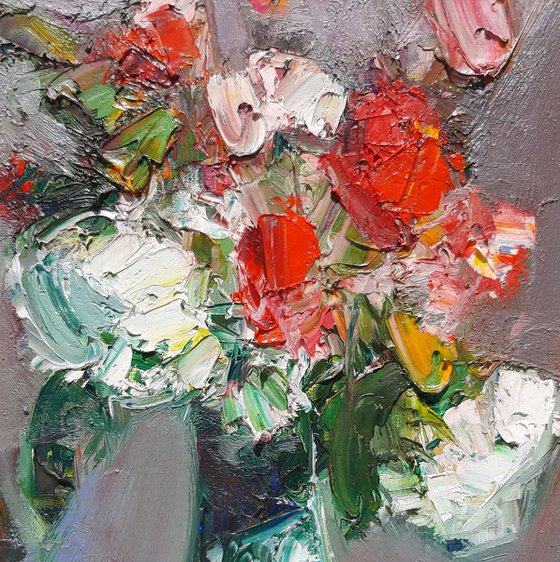 Colorful roses (30x24cm, oil painting, palette knife)