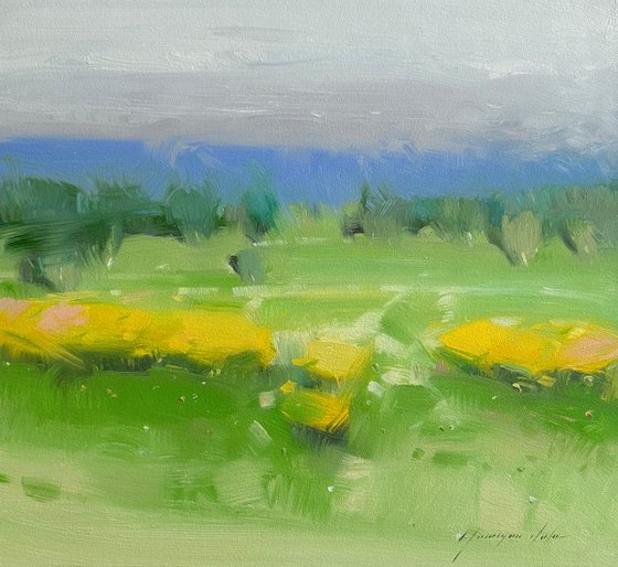 Yellow Flowers, Original oil painting, Handmade artwork, One of a kind