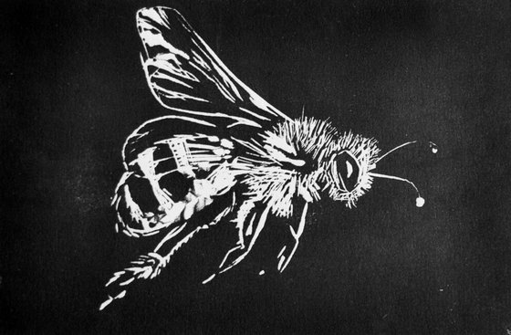 BEE FREE .2017 linocut 15x10