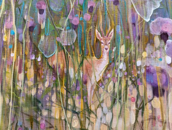 Midsummers Witness Waits, deer in meadow painting