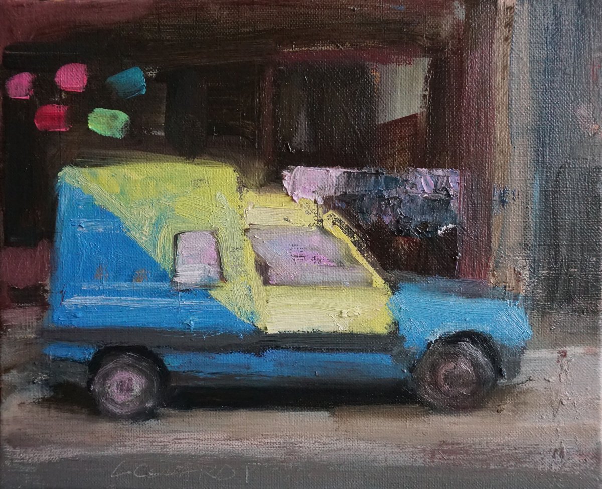 Expressive Transport Oil Painting By Manuel Leonardi, 11 X 9", Renault Express, Original Artwork