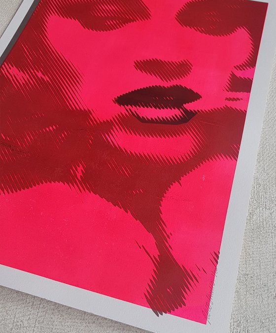 Biting lip in Neon #2 - Mixed media (42x59,4cm) - Original Artwork