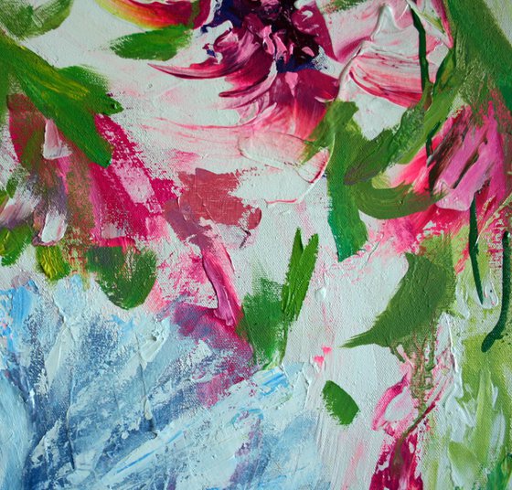 Ball of Spring... / Ballerina. Pink flowers. Vibration gentle colors /  ORIGINAL PAINTING
