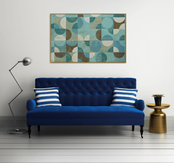 Traffic Square Blue - Incl Frame - Vintage Style Painting - 145x95 cm - 34S