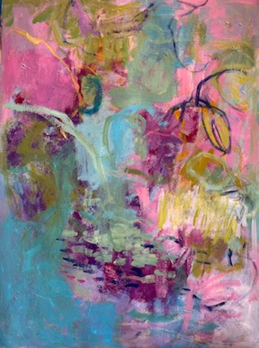 Organic Abstract Acrylic Painting By Marilyn Fox, 22 X 30", Shimmer, Original Artwork