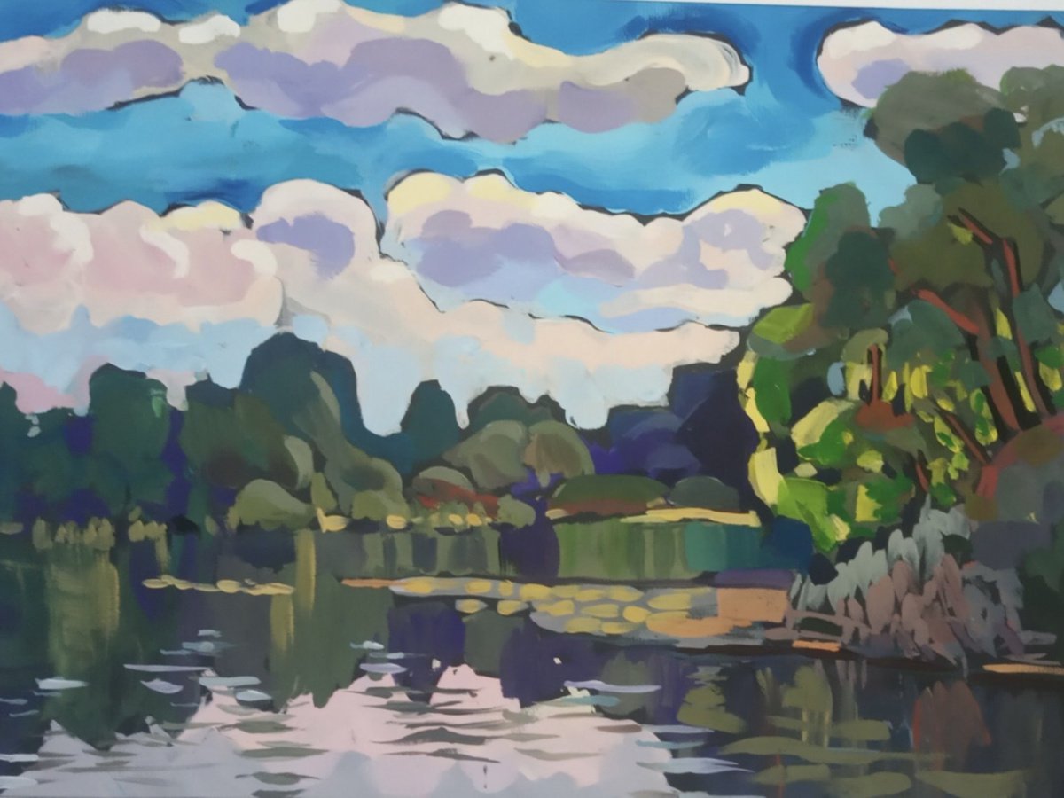 Impressionistic Landscape Painting By Valentina Kachina, 28 X 20", Clouds, Original Artwork