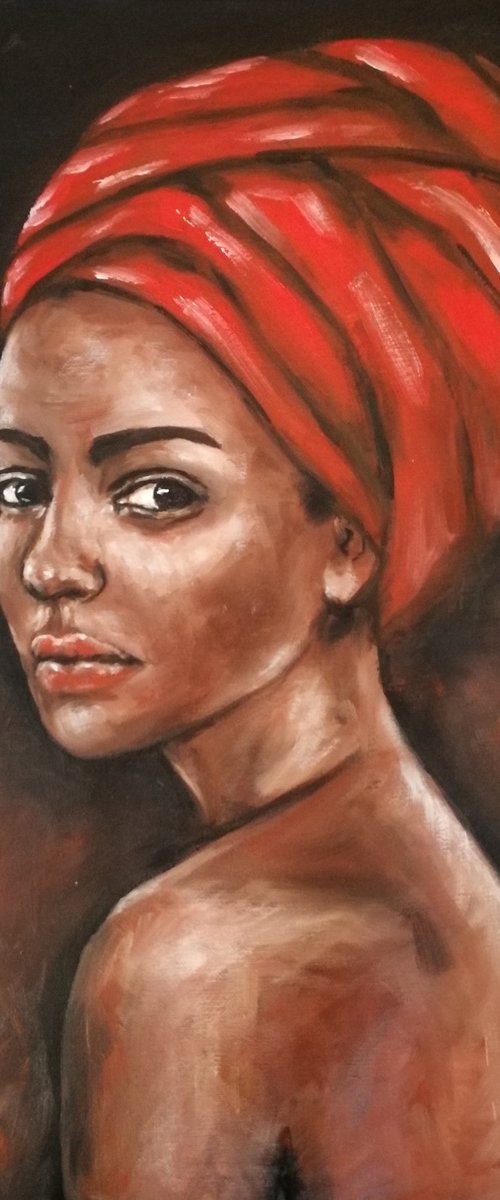 African Beauty - original oil on canvas portrait painting by Mateja Marinko