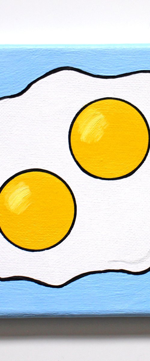 Fried Egg Double Yolk Pop Art Painting On Mini Canvas by Ian Viggars