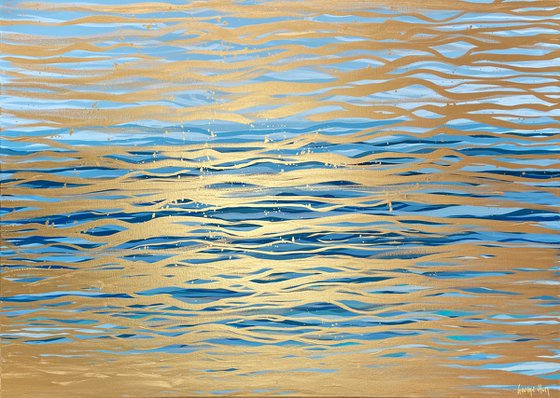 Golden Current - 152 x 101 cm - metallic gold paint and acrylic on canvas