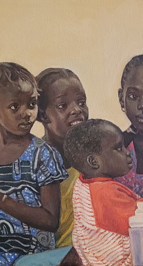 Pencils, Children, Original Oil Painting, Contemporary by QI Debrah