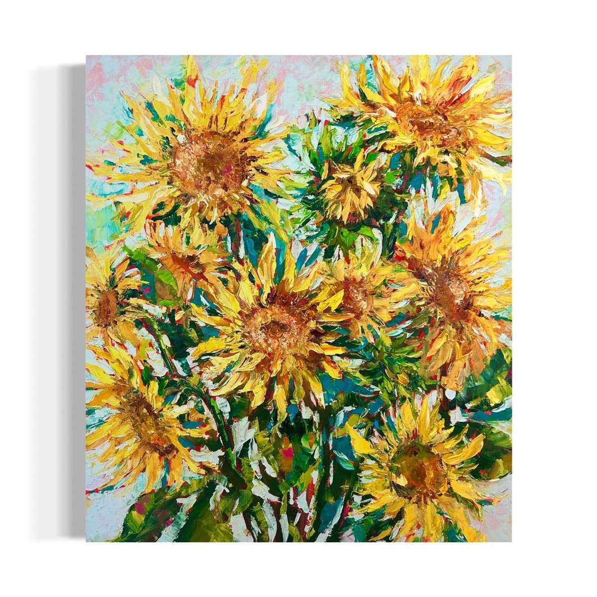 Impressionistic Botanical Oil Painting By Olga Beketova, 28 X 31", Sunny Flowers, Original Artwork