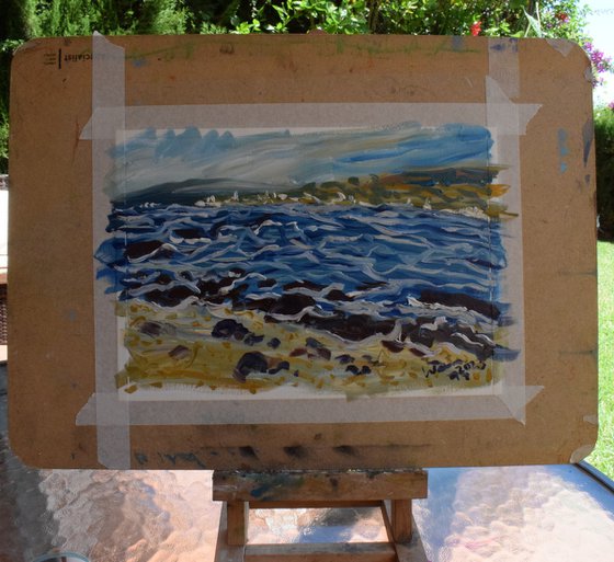 Secluded beach - Set of 2 paintings - Playa de Cala Sardina, Manilva