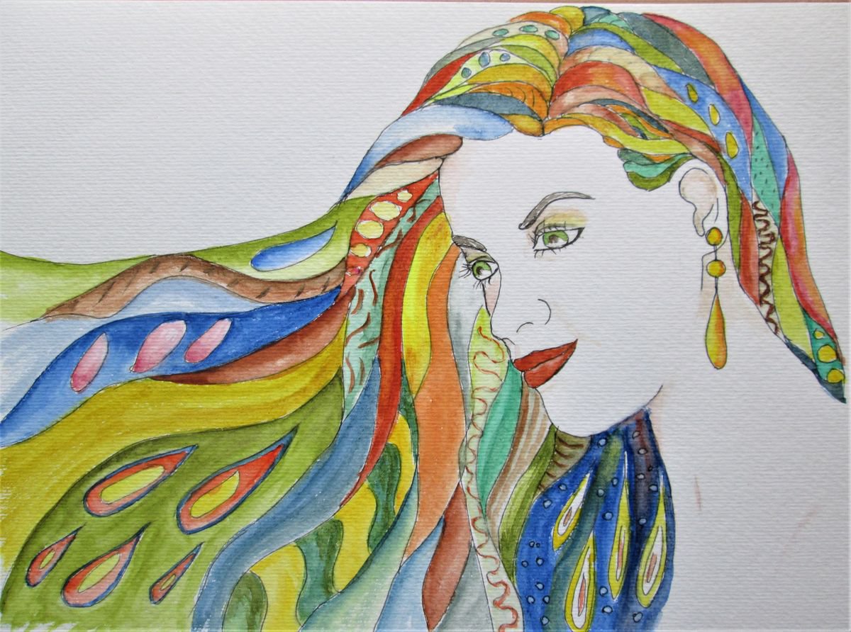 Expressive Portrait Watercolour By Marjansart, 11 X 8", Vintage Woman, Original Artwork