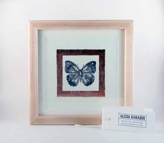 Butterfly with Copper Leaf / Framed in a Maple Frame