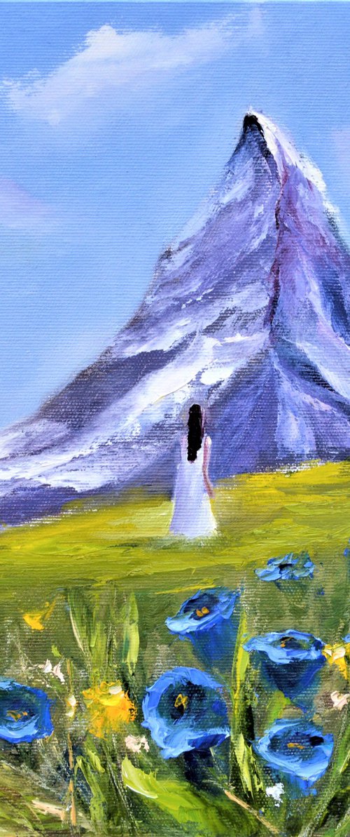 Аlpine bells. Small impasto Oil Gift Art. by Elena Lukina