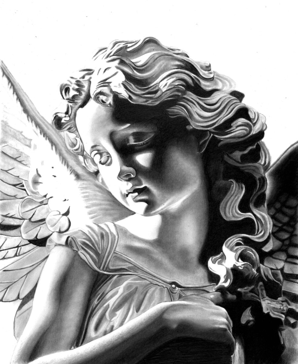 Photorealistic Portrait Pencil Drawing By Paul Stowe, 11 X 13", Angel, Original Artwork