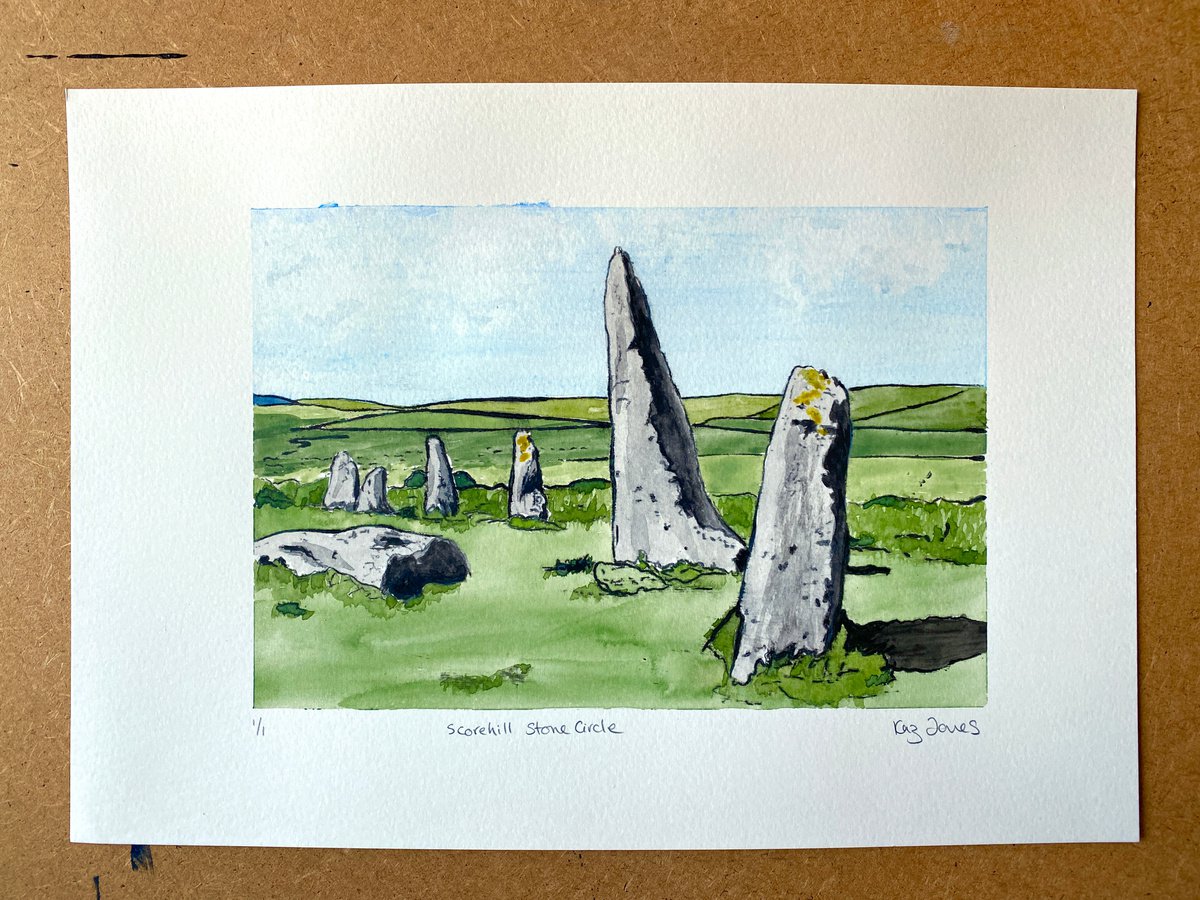 Impressionistic Landscape Limited Edition Print By Kaz Jones, 12 X 8", Scorehill Stone Circle, Original Artwork