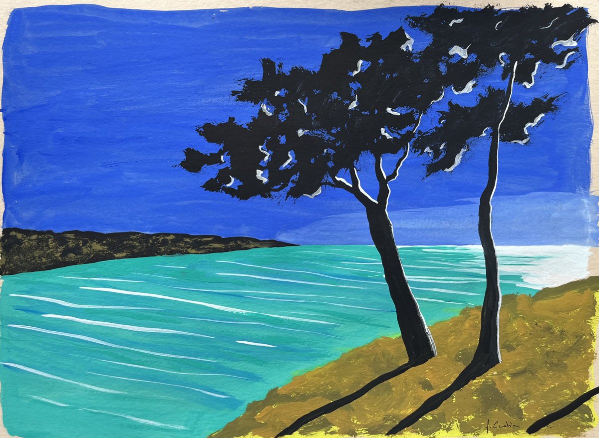 Painting , Sunlight On The Bay By Cadiou Frederic, 17 X 13, Artwork For Sale On Artfinder