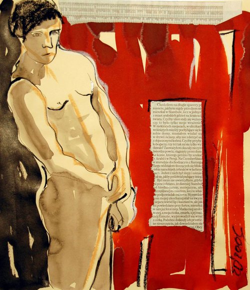 Standing Male Nude Collage by Ewa Dabkiewicz