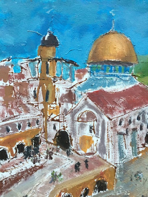 Old City oil painting at Jerusalem 20", Holy place paintings Contemporary Art Shipping Free
