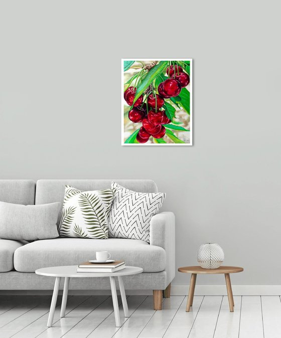 SWEET CHERRY by Vera Melnyk (gift, Original Oil Painting Gift for nature lovers)