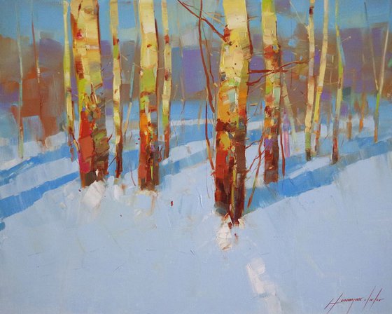 Winter, Landscape oil painting, One of a kind, Signed, Hand Painted