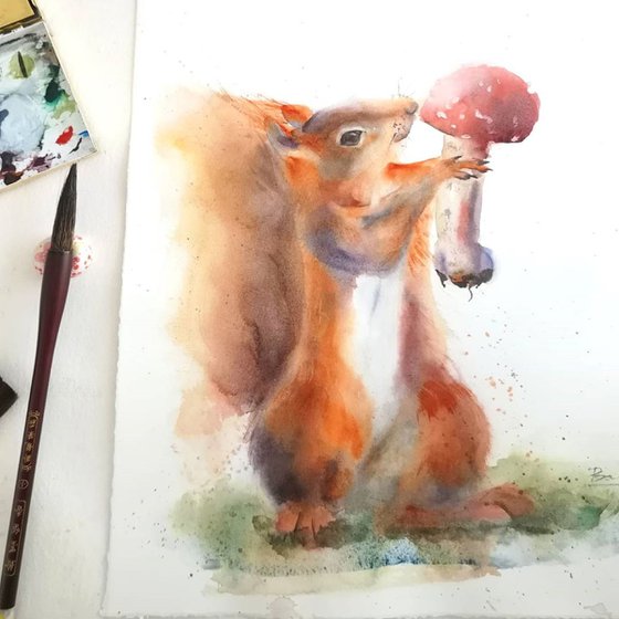 Squirrel with mushroom