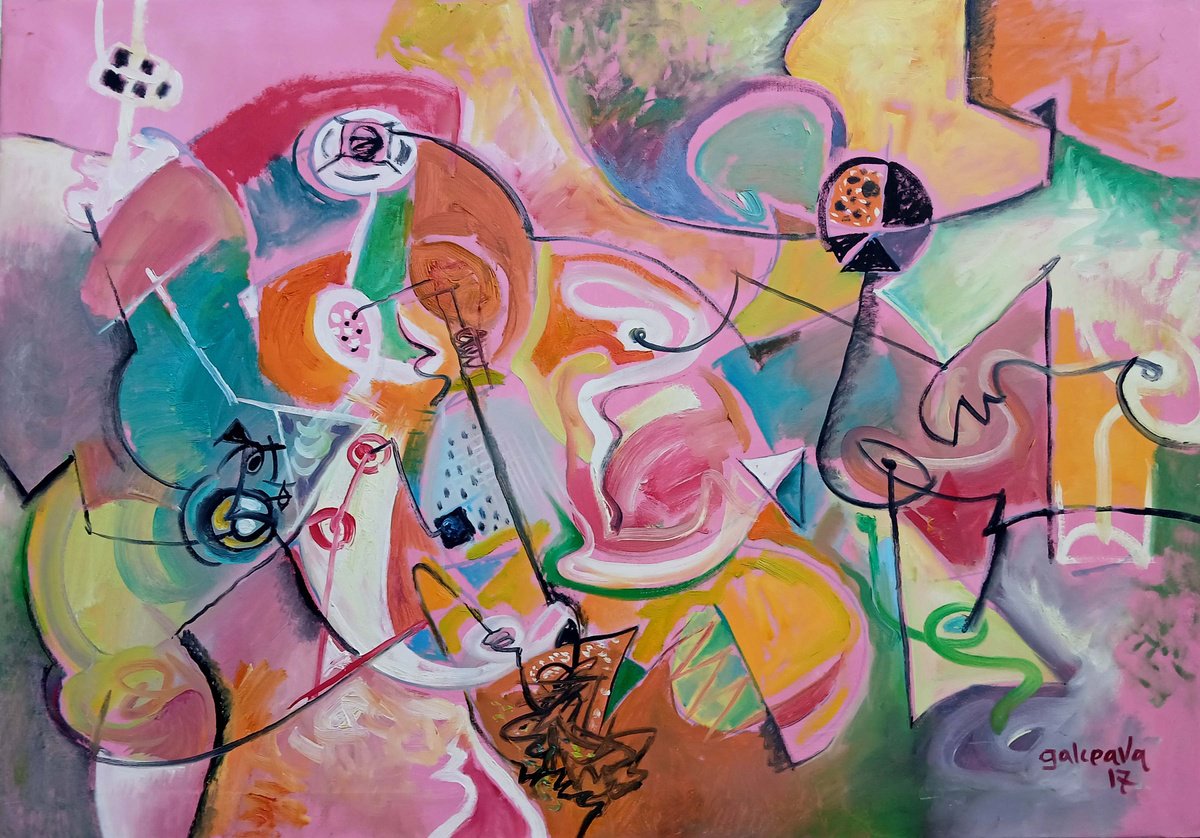 Abstract Oil Painting By Constantin Galceava, 37 X 26, Itineraries, Original Artwork