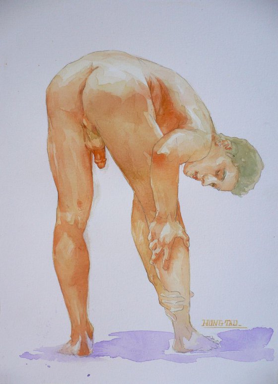 original erotic art watercolour  male nude man on paper #16-5-11-04