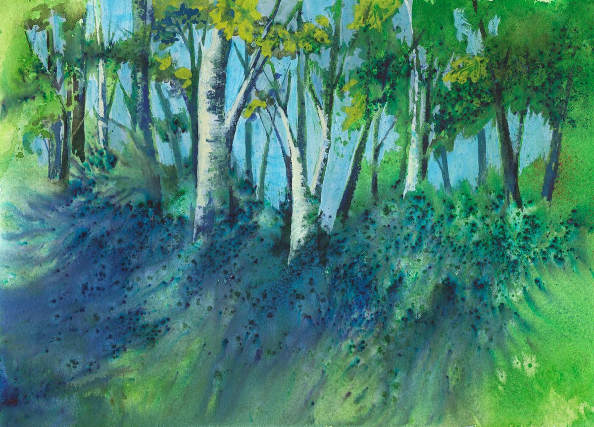 Impressionistic Landscape Watercolour By Anjana Cawdell, 117 X 83, Bluebell Wood, Original Artwork