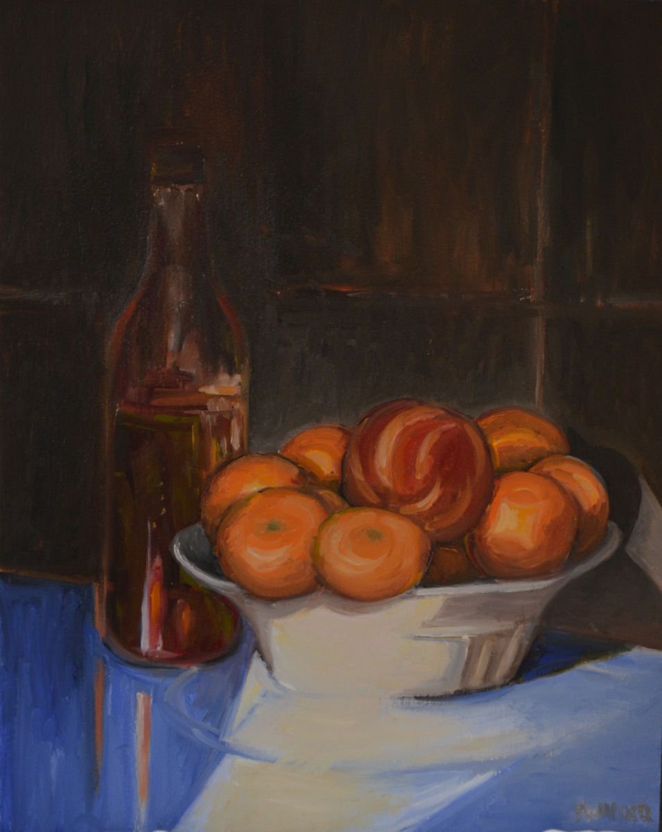 Still life with mandarins and pumpkin oil by Tamara pitaler kori?
