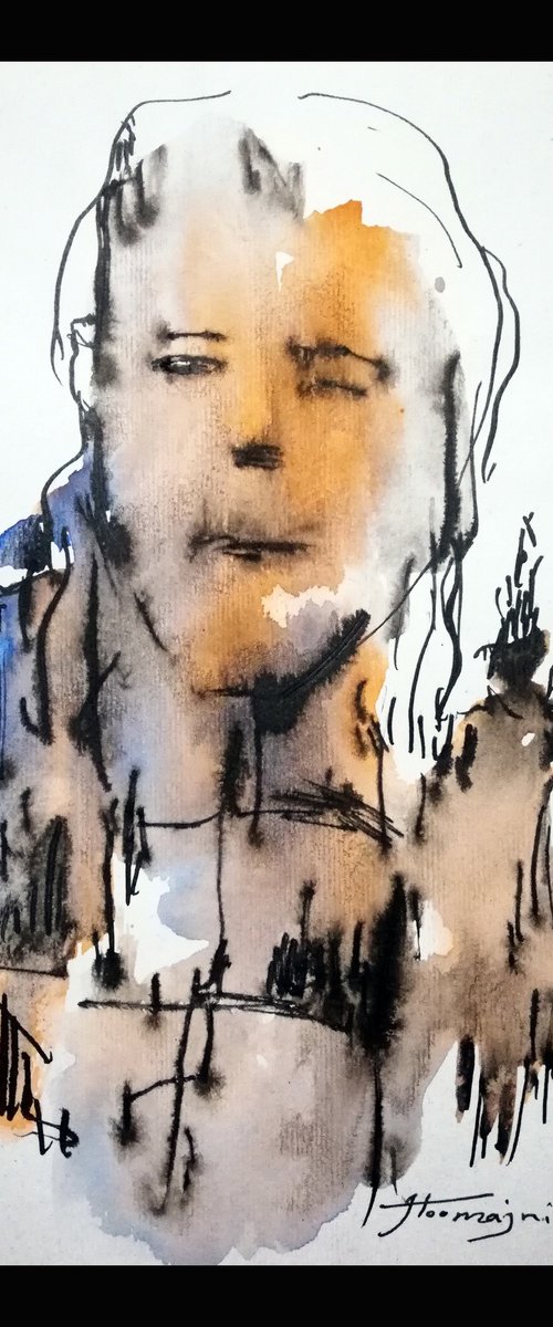 Small Portraits 2, Drawing with ink and watercolor on papre, 10x14cmm, by Jamaleddin Toomajnia