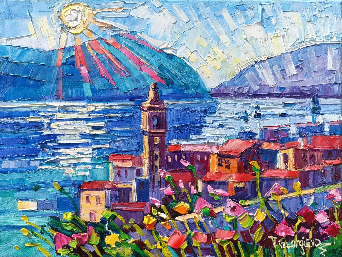 Impressionistic Landscape Oil Painting By Vanya Georgieva, 16 X 12", Lake Como, Original Artwork