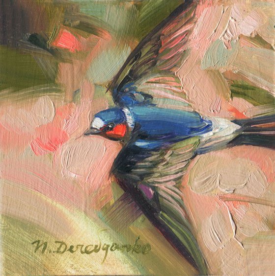 Swallow bird in flight painting original in frame