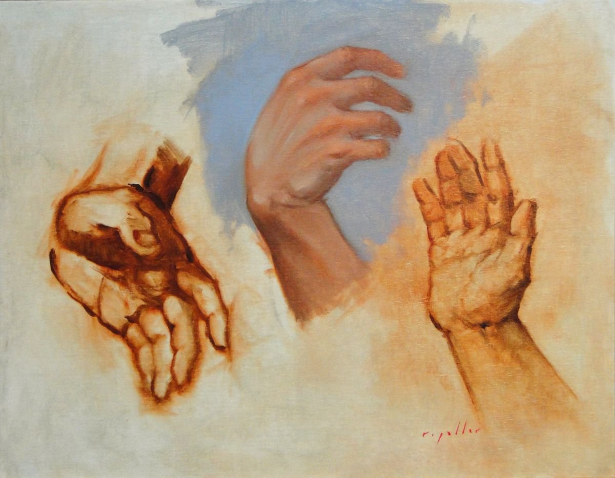 Portrait Oil Painting By Rick Paller, 18 X 14", Study Of Hands #2, Original Artwork