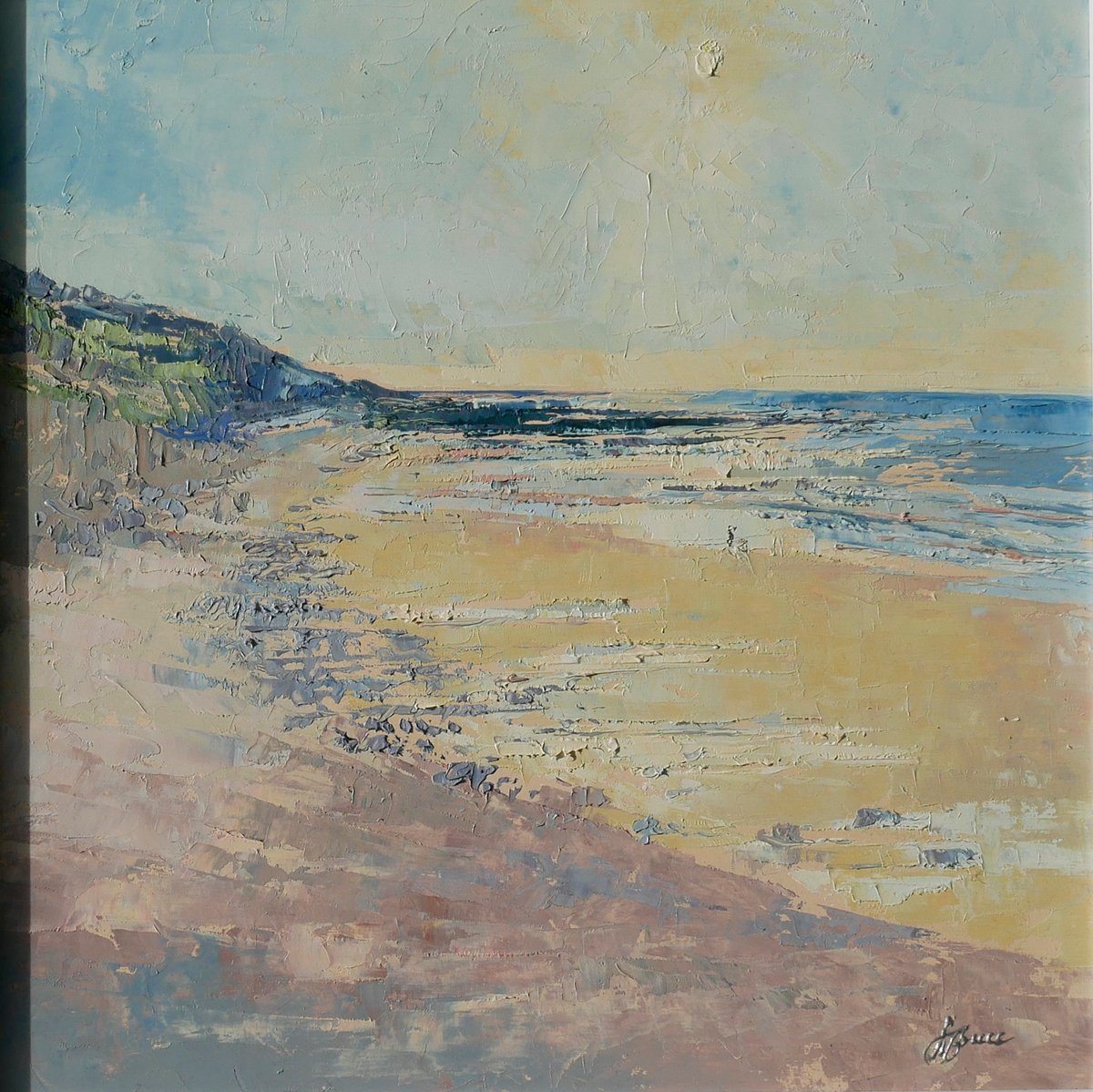 Impressionistic Landscape Oil Painting By Hannah Bruce, 17 X 17, White Cliff Bay Isle Of Wight, Original Artwork