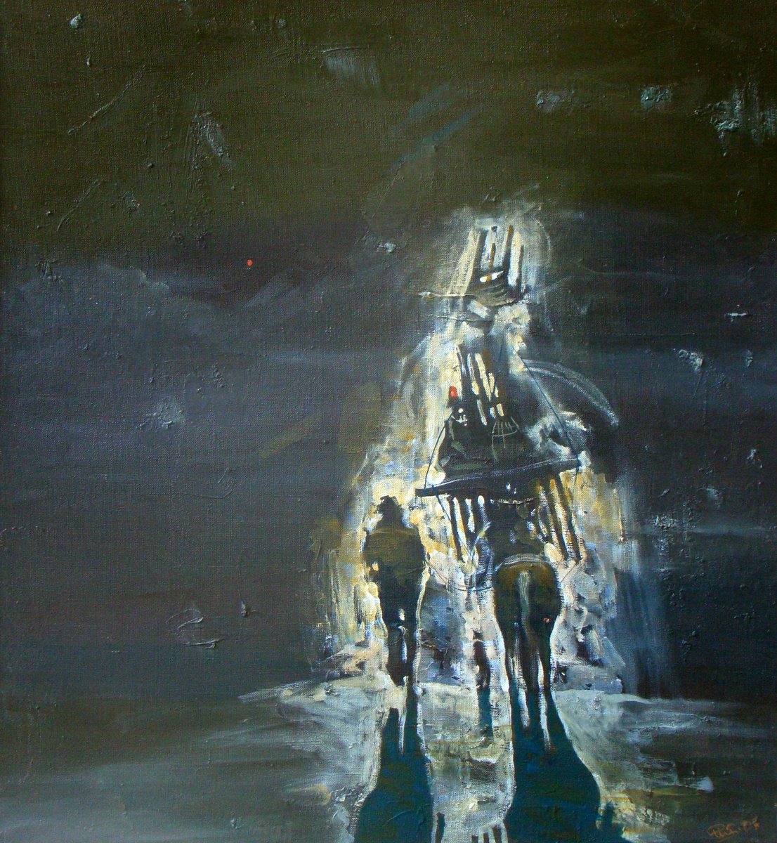 Expressive Animal Oil Painting By Serhiy Roy, 26 X 28", The Long Shadows Of Migrants, Original Artwork