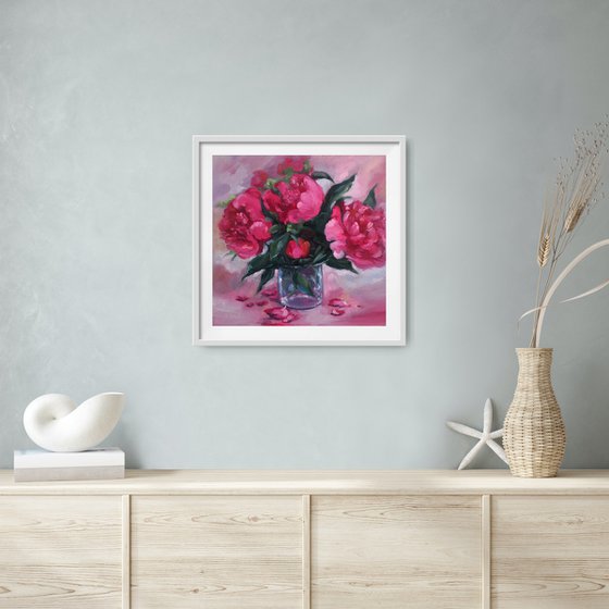 Pink  Peonies in a glass still life