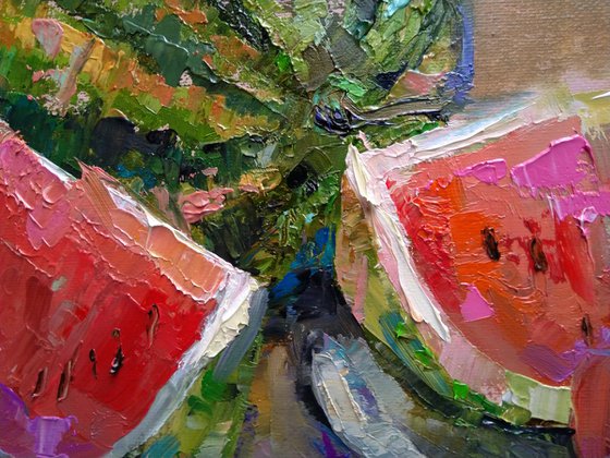 Still life - watermelon  (42x50cm, oil painting, ready to hang)