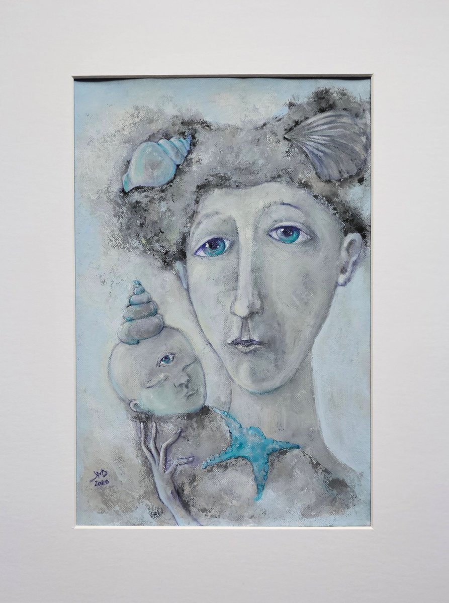 Naive Portrait Acrylic Painting By Ksenia June, 12 X 16", My Baby Is Heaven