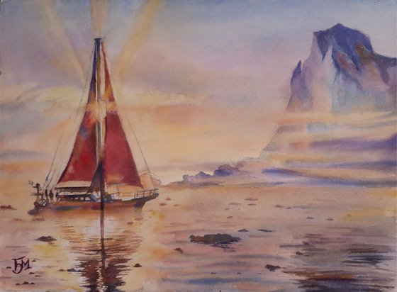 Ship at Sunset - In the morning mist