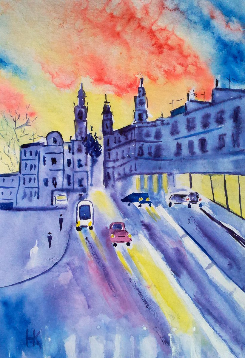 Lviv Painting Cityscape Original Art Ukraine Small Watercolor Home Wall Art 8 by 12 by Ha... by Halyna Kirichenko