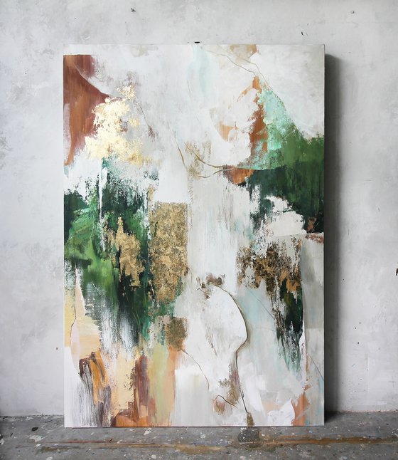"Green Flow 2" Abstract green gold art