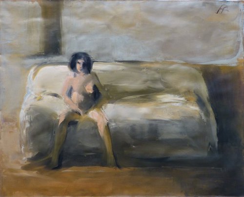 Nude on the Sofa, oil on canvas, 64x80 cm by Frederic Belaubre