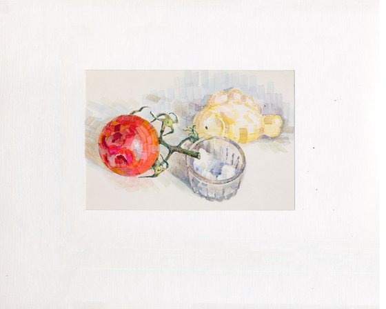 Still life with fish and tomato