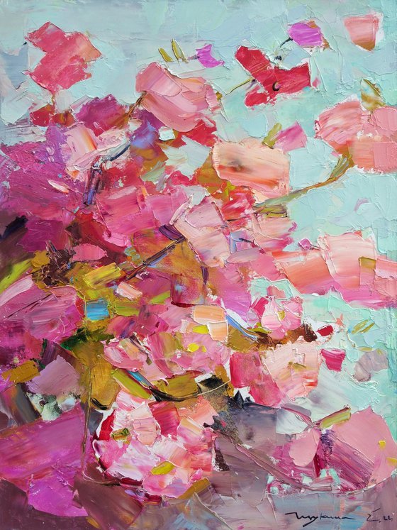 Blossoming cherry tree branches.