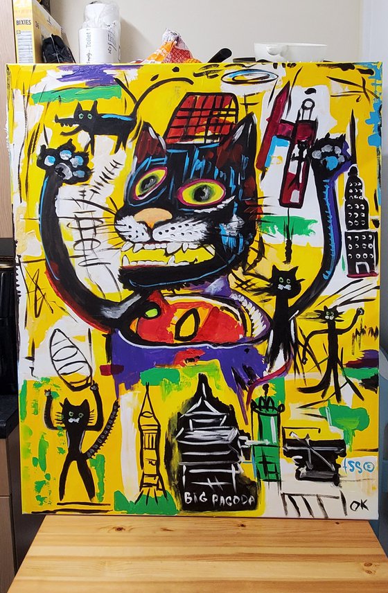 Pyro Cat  1984 version of famous painting by Jean-Michel Basquiat.