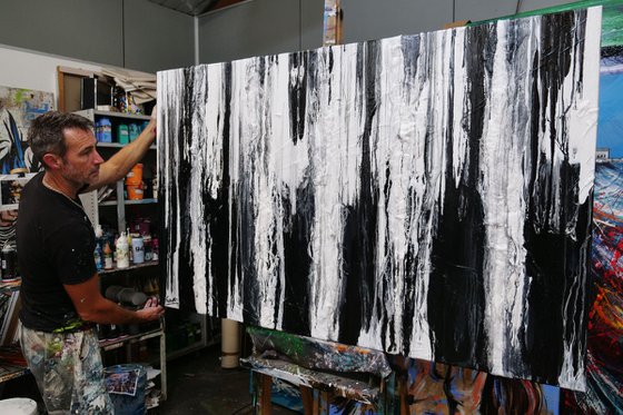 Physics 160cm x 100cm Black White Textured Abstract Art