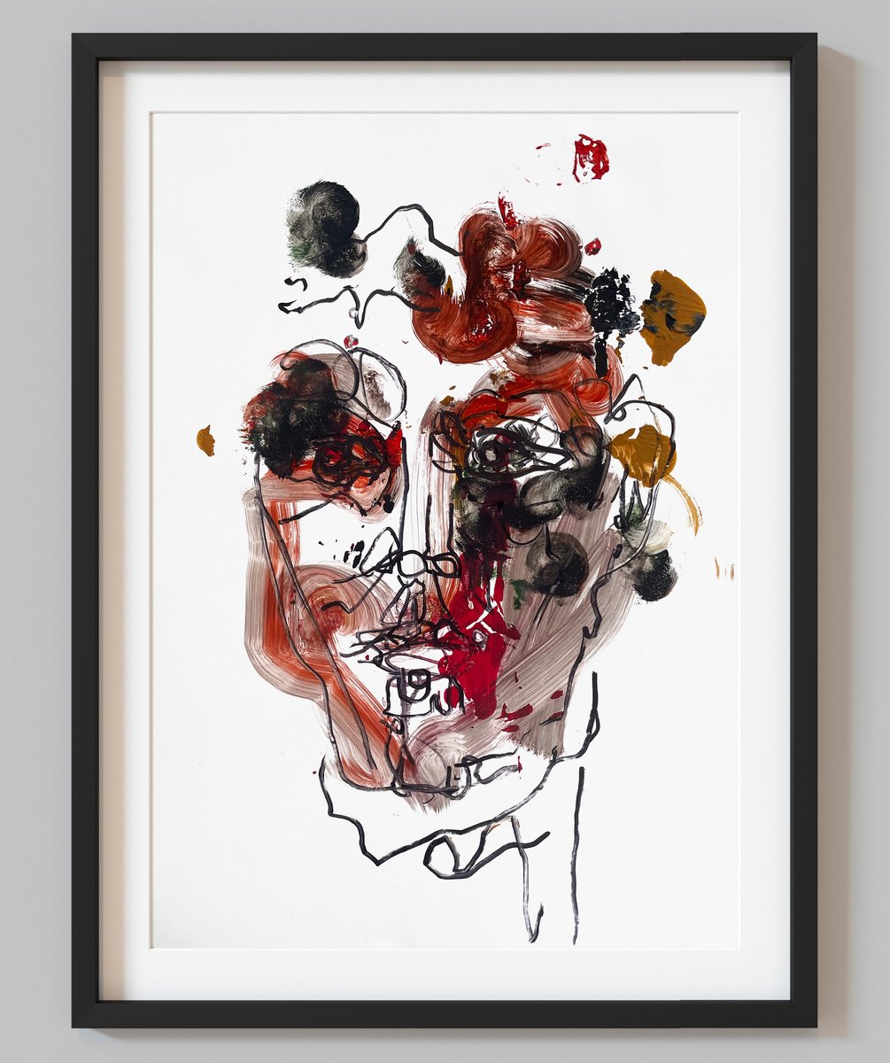 Expressive Portrait Painting By Evgenia Makarova, 14 X 19, Abstract Man Portrait, Original Artwork