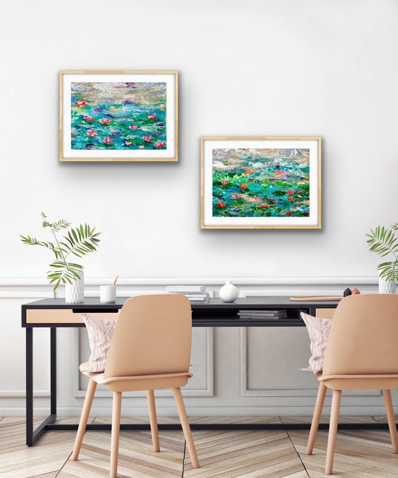 Blue Waterlily Pond - Diptych